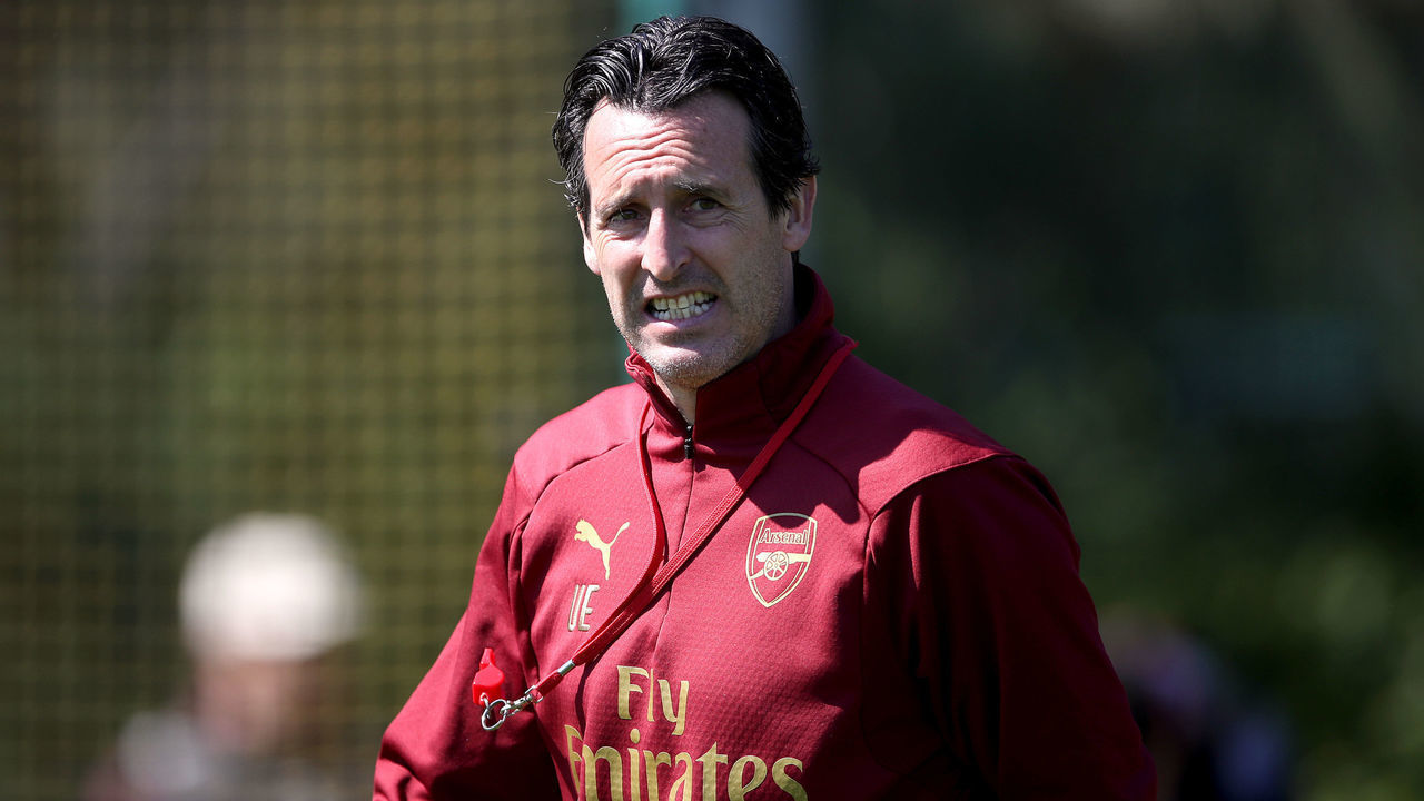 Arsenal manager Unai Emery during the training session at London Colney, Hertfordshire.