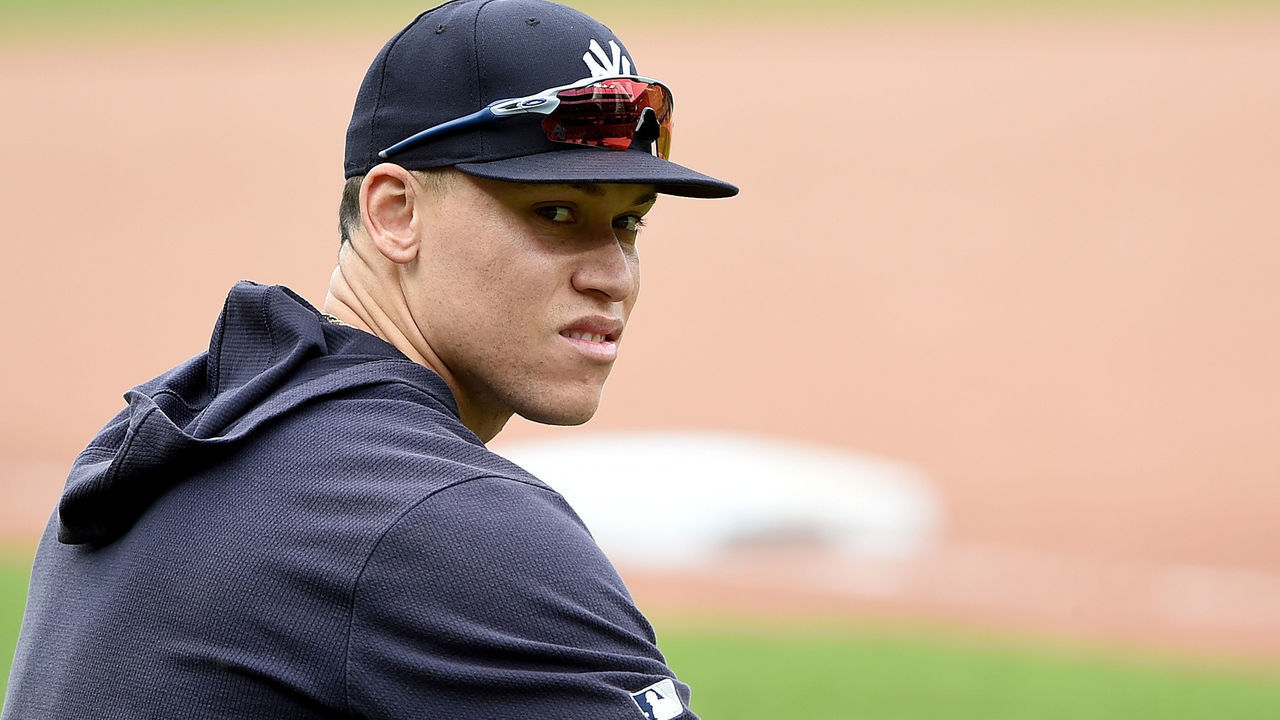 BALTIMORE, MD - MAY 21: Aaron Judge #99 of the New York Yankees warms up before the game against the Baltimore Orioles at Oriole Park at Camden Yards on May 21, 2019 in Baltimore, Maryland.