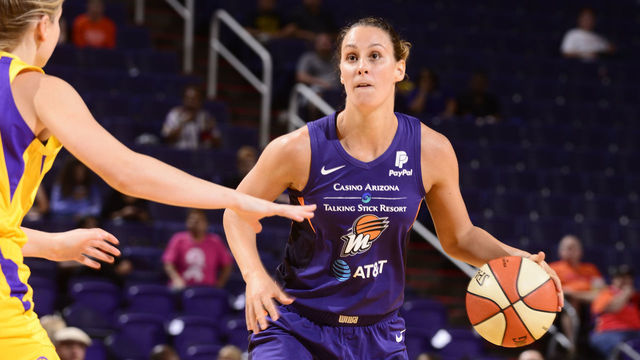 PHOENIX, AZ- MAY 11: Stephanie Talbot #8 of the Phoenix Mercury handles the ball against the Los Angeles Sparks during a pre-season game on May 11, 2019 at the Talking Stick Resort Arena, in Phoenix, Arizona. Mandatory Copyright Notice: Copyright 2019 NBAE