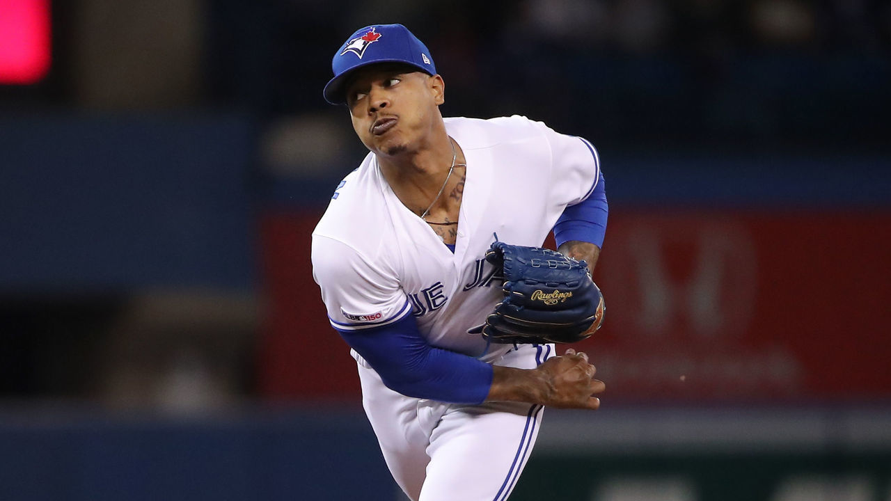 TORONTO, ON - MAY 26: Marcus Stroman #6 of the Toronto Blue Jays delivers a pitch in the first inning during MLB game action against the San Diego Padres at Rogers Centre on May 26, 2019 in Toronto, Canada.