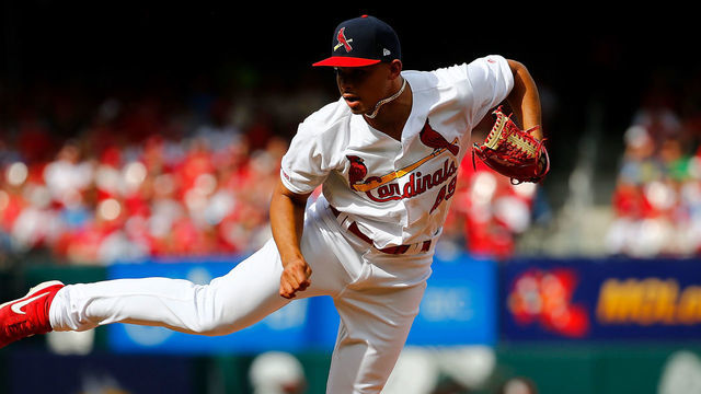 ST. LOUIS, MO - APRIL 7: Jordan Hicks #49 of the St. Louis Cardinals delivers a pitch against the San Diego Padres in the eighth inning at Busch Stadium on April 7, 2019 in St. Louis, Missouri.