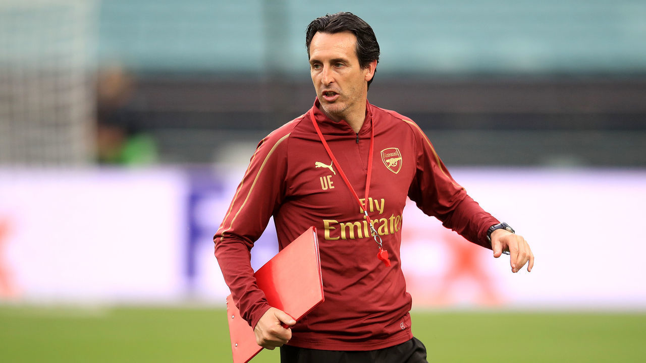 Arsenal manager Unai Emery during the training session at The Olympic Stadium, Baku.