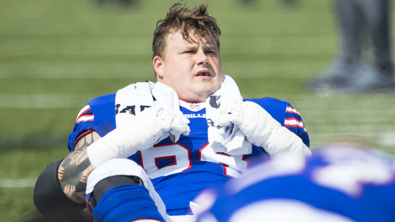 ORCHARD PARK, NY - SEPTEMBER 10: Richie Incognito #64 of the Buffalo Bills stretches before the game against the New York Jets on September 10, 2017 at New Era Field in Orchard Park, New York. Buffalo defeats New York 21-12.