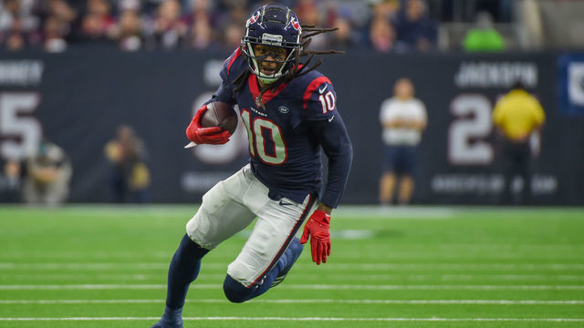 HOUSTON, TX - DECEMBER 30: Houston Texans Wide Receiver DeAndre Hopkins (10) turns upfield after a short first half pass reception during the football game between the Jacksonville Jaguars and the Houston Texans on December 30, 2018 at NRG Stadium in Houston, Texas.