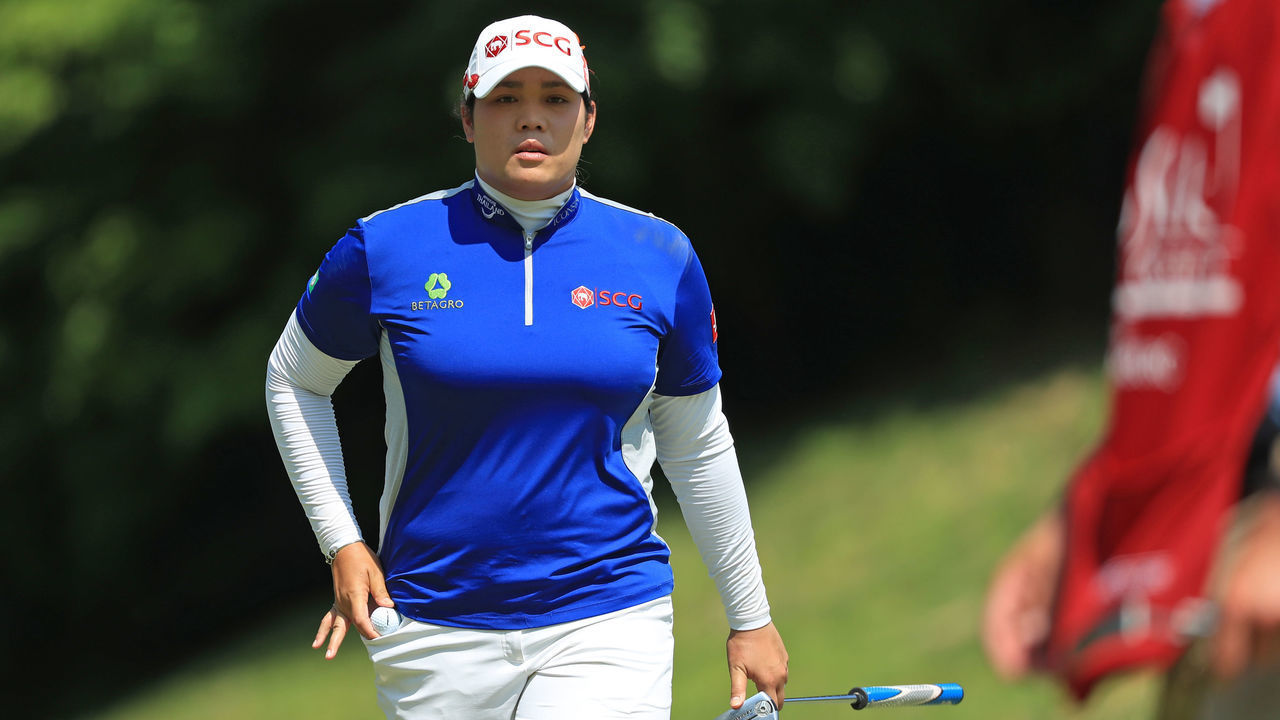 WILLIAMSBURG, VA - MAY 24: Ariya Jutanugarn of Thailand walks off the green on the eighth hole during the second round of the Pure Silk Championship presented by Visit Williamsburg on the River Course at Kingsmill Resort on May 24, 2019 in Williamsburg, Virginia.