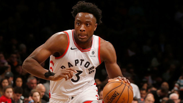 BROOKLYN, NY - DECEMBER 07: (NEW YORK DAILIES OUT) OG Anunoby #3 of the Toronto Raptors in action against the Brooklyn Nets at Barclays Center on December 7, 2018 in the Brooklyn borough of New York City. The Nets defeated the Raptors 106-105 in overtime. NOTE TO USER: User expressly acknowledges and agrees that, by downloading and/or using this photograph, user is consenting to the terms and conditions of the Getty Images License Agreement.