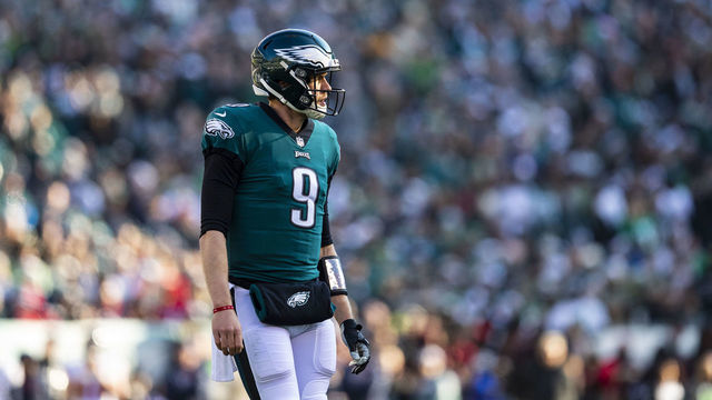 PHILADELPHIA, PA - DECEMBER 23: Nick Foles #9 of the Philadelphia Eagles looks to the sideline during the game against the Houston Texans at Lincoln Financial Field on December 23, 2018 in Philadelphia, Pennsylvania. Philadelphia defeats Houston 32-30. *** Local Caption ***