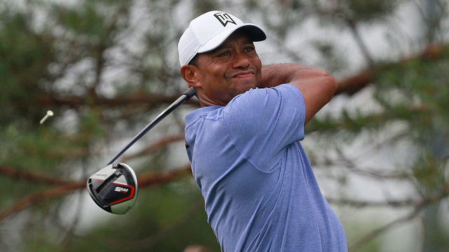 DUBLIN, OHIO - MAY 30: Tiger Woods hits his tee shot on the 11th hole during the first round of The Memorial Tournament Presented by Nationwide at Muirfield Village Golf Club on May 30, 2019 in Dublin, Ohio.