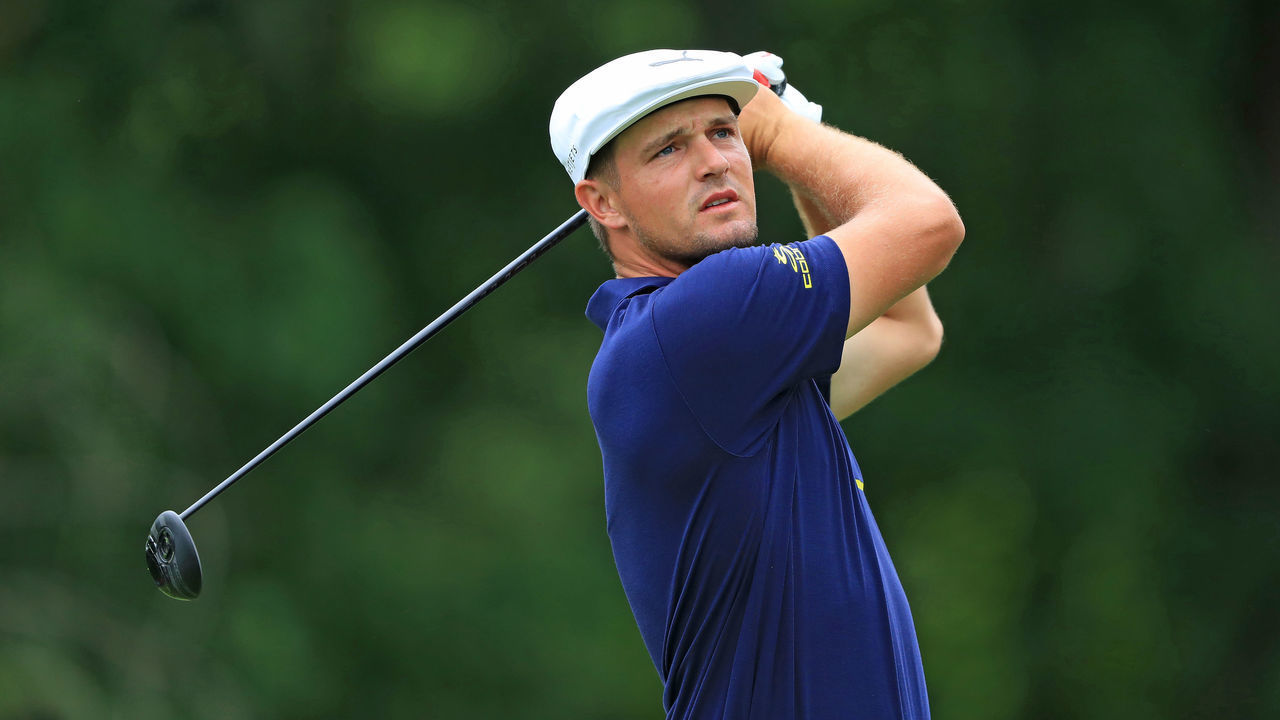 DUBLIN, OHIO - MAY 30: Bryson DeChambeau watches his tee shot on the ninth hole during the first round of The Memorial Tournament Presented by Nationwide at Muirfield Village Golf Club on May 30, 2019 in Dublin, Ohio.