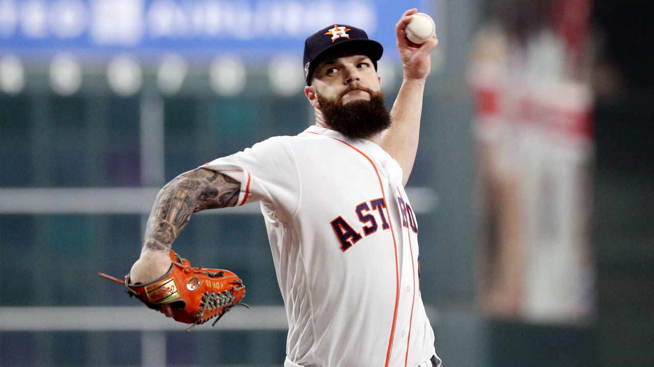 HOUSTON, TX - OCTOBER 16: Dallas Keuchel #60 of the Houston Astros pitches in the first inning during Game 3 of the ALCS against the Boston Red Sox at Minute Maid Park on Tuesday, October 16, 2018 in Houston, Texas.