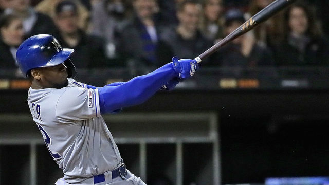 CHICAGO, ILLINOIS - MAY 29: Jorge Soler #12 of the Kansas City Royals hits a two run home run in the 6th inning against the Chicago White Sox at Guaranteed Rate Field on May 29, 2019 in Chicago, Illinois.