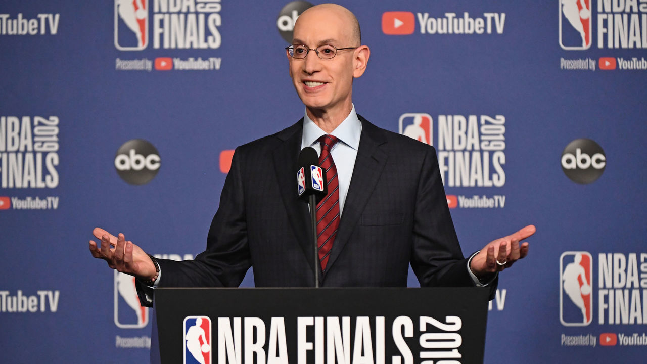 TORONTO, CANADA - MAY 30: NBA Commissioner, Adam Silver talks to the media during a press conference before Game One of the NBA Finals between the Golden State Warriors and the Toronto Raptors on May 30, 2019 at Scotiabank Arena in Toronto, Ontario, Canada. NOTE TO USER: User expressly acknowledges and agrees that, by downloading and/or using this photograph, user is consenting to the terms and conditions of the Getty Images License Agreement. Mandatory Copyright Notice: Copyright 2019 NBAE