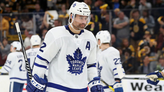 BOSTON, MASSACHUSETTS - APRIL 23: Patrick Marleau #12 of the Toronto Maple Leafs looks on during the third period of Game Seven of the Eastern Conference First Round against the Boston Bruins during the 2019 NHL Stanley Cup Playoffs at TD Garden on April 23, 2019 in Boston, Massachusetts. The Bruins defeat the Maple Leafs 5-1.