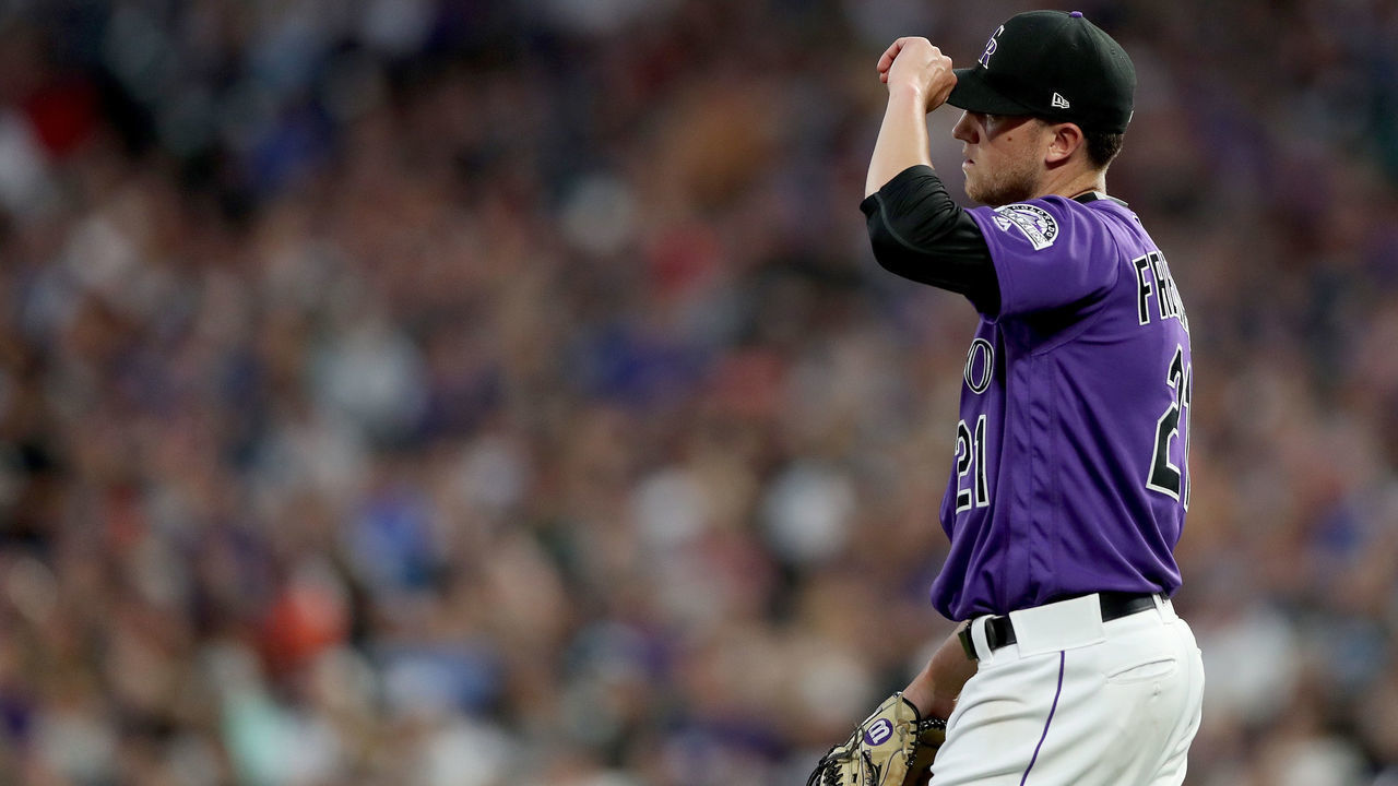 DENVER, COLORADO - MAY 25: Starting pitcher Kyle Freeland #21 of the Colorado Rockies walks back to the mound in the fourth inning against the Baltimore Orioles at Coors Field on May 25, 2019 in Denver, Colorado.