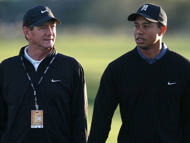 MARANA, AZ - FEBRUARY 19: Tiger Woods walks with his coach Hank Haney during a practice round prior to the start of the Accenture Match Play Championship at The Gallery Golf Club at Dove Mountain on February 19, 2008 in Marana, Arizona.