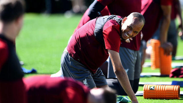 MARBELLA, SPAIN - MAY 21: (THE SUN OUT, THE SUN ON SUNDAY OUT) Fabinho of Liverpool warms up during a training session at Marbella Football Centre on May 21, 2019 in Marbella, Spain.