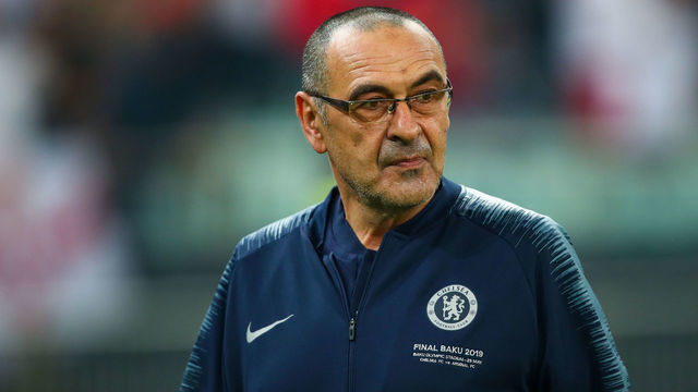 BAKU, AZERBAIJAN - MAY 28: Maurizio Sarri the head coach / manager of Chelsea during the UEFA Europa League Final between Chelsea and Arsenal at Baku Olimpiya Stadionu on May 29, 2019 in Baku, Azerbaijan.