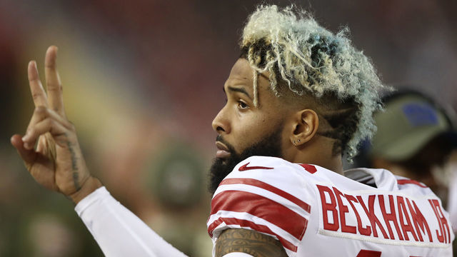 SANTA CLARA, CA - NOVEMBER 12: Odell Beckham #13 of the New York Giants stands on the sidelines during their NFL game against the San Francisco 49ers at Levi's Stadium on November 12, 2018 in Santa Clara, California.