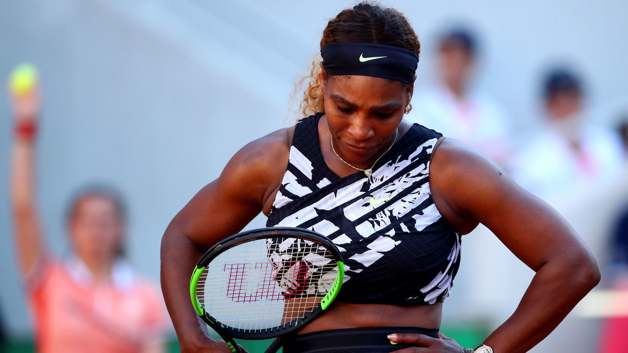 PARIS, FRANCE - JUNE 01: Serena Williams of The United States reacts during her ladies singles third round match against Sofia Kenin of The United States during Day seven of the 2019 French Open at Roland Garros on June 01, 2019 in Paris, France.