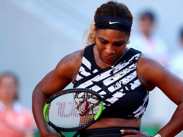PARIS, FRANCE - JUNE 01: Serena Williams of The United States reacts during her ladies singles third round match against Sofia Kenin of The United States during Day seven of the 2019 French Open at Roland Garros on June 01, 2019 in Paris, France.