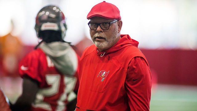 TAMPA, FL - MAY 31: Head Coach Bruce Arians looks on during in OTAs with the Tampa Bay Buccaneers at the AdventHealth Training Center at One Buccaneer Place on May 31, 2019, in Tampa, Florida.