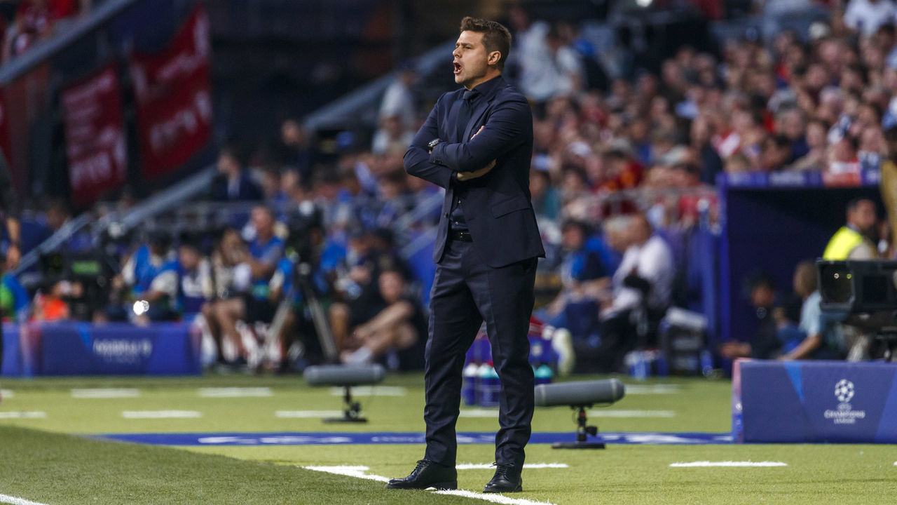 MADRID, SPAIN - JUNE 01: Head coach Mauricio Pochettino of Tottenham Hotspur looks on during the UEFA Champions League Final between Tottenham Hotspur and Liverpool at Estadio Wanda Metropolitano on June 1, 2019 in Madrid, Spain.