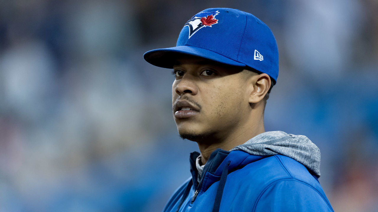 TORONTO, ON - MAY 23: Toronto Blue Jays Starting pitcher Marcus Stroman (6) reacts during the MLB regular season game between the Toronto Blue Jays and the Boston Red Sox on May 23, 2019, at Rogers Centre in Toronto, ON, Canada.