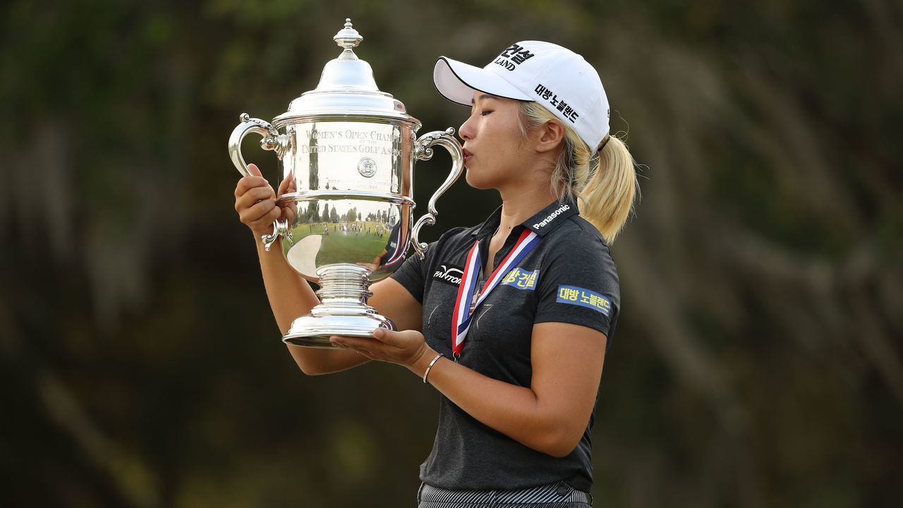CHARLESTON, SOUTH CAROLINA - JUNE 02: Jeongeun Lee6 of South Korea celebrates with the trophy after winning the U.S. Women's Open Championship at the Country Club of Charleston on June 02, 2019 in Charleston, South Carolina.