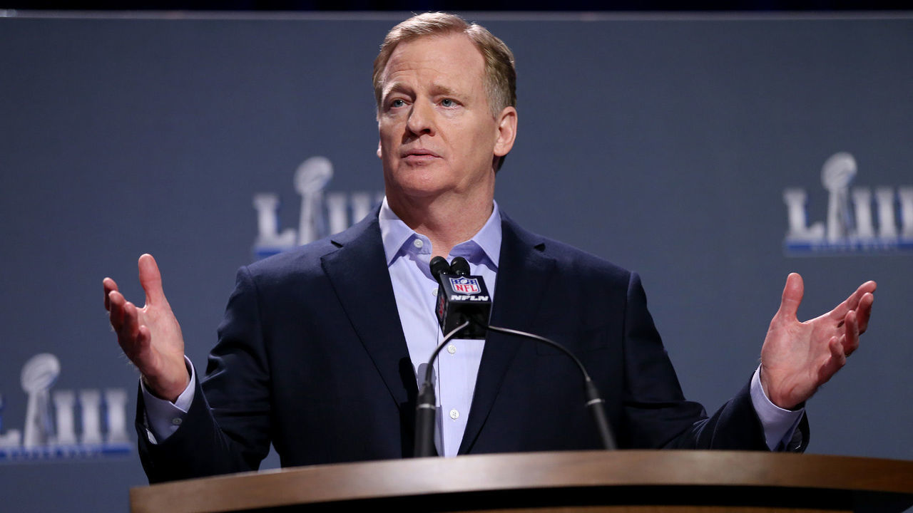 ATLANTA GA. - JANUARY 30: NFL Commissioner Roger Goodell takes questions during his media availability on January 30, 2019 in Atlanta, GA. (Staff Photo By Nancy Lane/MediaNews Group/Boston Herald)