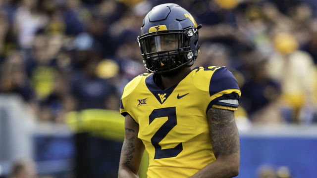 MORGANTOWN, WV - SEPTEMBER 22: West Virginia Mountaineers safety Kenny Robinson Jr. (2) looks on during the college football game between the Kansa State Wildcats and the West Virginia Mountaineers on September 22, 2018 at Mountaineer Field at Milan Puskar Stadium in Morgantown, WV.