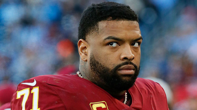 NASHVILLE, TN - DECEMBER 22: Trent Williams #71 of the Washington Redskins watches from the sideline during a game against the Tennessee Titans at Nissan Stadium on December 22, 2018 in Nashville, Tennessee.