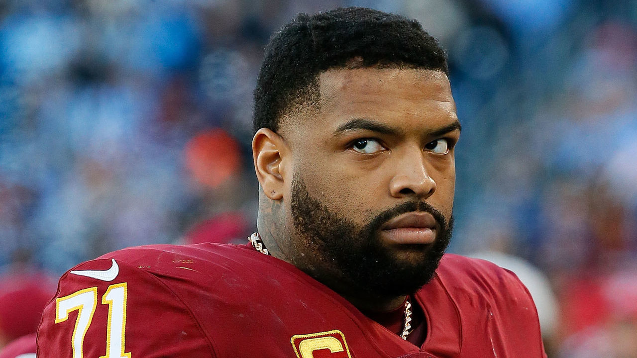NASHVILLE, TN - DECEMBER 22: Trent Williams #71 of the Washington Redskins watches from the sideline during a game against the Tennessee Titans at Nissan Stadium on December 22, 2018 in Nashville, Tennessee.