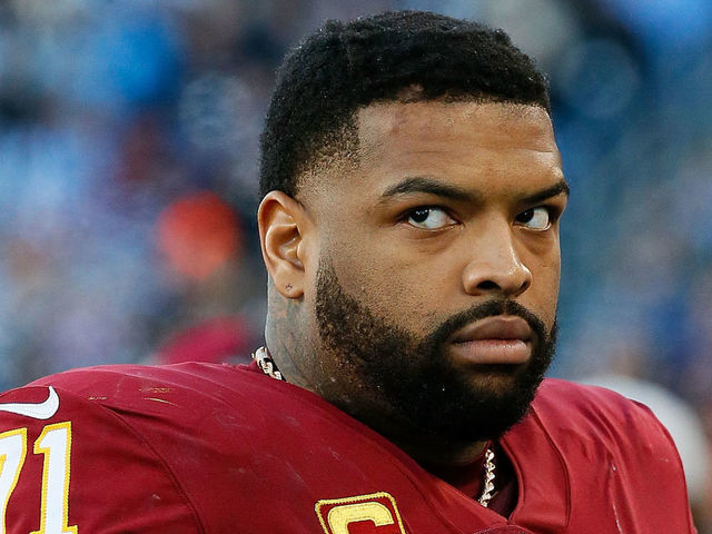 NASHVILLE, TN - DECEMBER 22: Trent Williams #71 of the Washington Redskins watches from the sideline during a game against the Tennessee Titans at Nissan Stadium on December 22, 2018 in Nashville, Tennessee.
