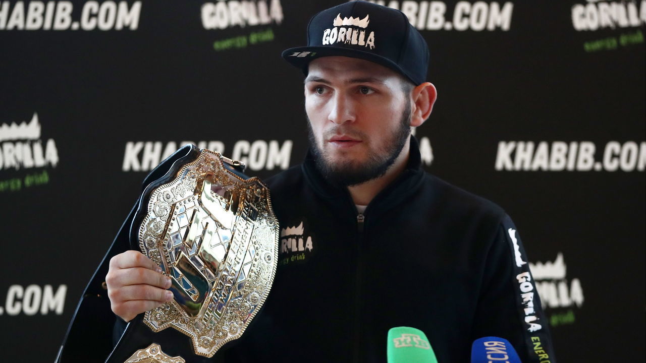 MOSCOW, RUSSIA NOVEMBER 26, 2018: Russian mixed martial artist and UFC lightweight champion Khabib Nurmagomedov gives a news conference. Valery Sharifulin/TASS