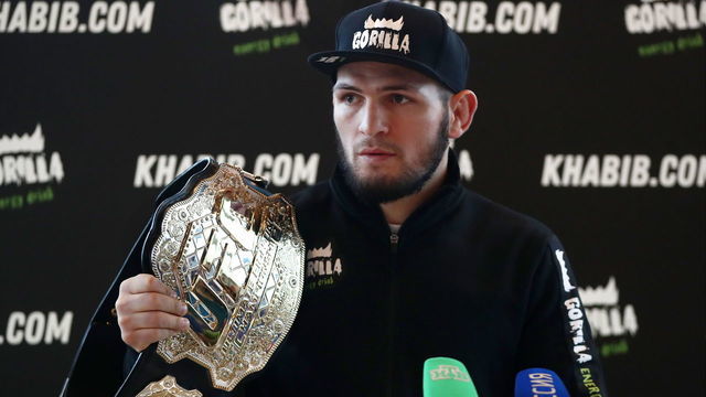 MOSCOW, RUSSIA NOVEMBER 26, 2018: Russian mixed martial artist and UFC lightweight champion Khabib Nurmagomedov gives a news conference. Valery Sharifulin/TASS