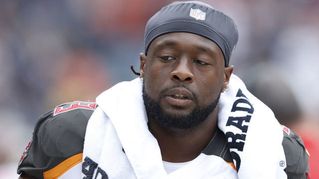 CHICAGO, IL - SEPTEMBER 30: Gerald McCoy #93 of the Tampa Bay Buccaneers looks on during the game against the Chicago Bears at Soldier Field on September 30, 2018 in Chicago, Illinois. The Bears won 48-10.
