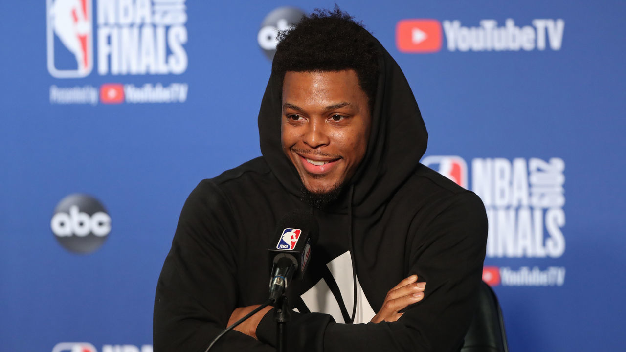 OAKLAND, CA - JUNE 04: Kyle Lowry #7 of the Toronto Raptors smiles and speaks to the media during a press conference during NBA Finals practice and media availability on June 4, 2019 at Oracle Arena in Oakland, California. NOTE TO USER: User expressly acknowledges and agrees that, by downloading and/or using this photograph, user is consenting to the terms and conditions of the Getty Images License Agreement. Mandatory Copyright Notice: Copyright 2019 NBAE