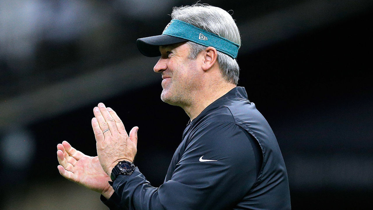 NEW ORLEANS, LOUISIANA - JANUARY 13: Head coach Doug Pederson of the Philadelphia Eagles reacts during the NFC Divisional Playoff against the New Orleans Saints at the Mercedes Benz Superdome on January 13, 2019 in New Orleans, Louisiana.
