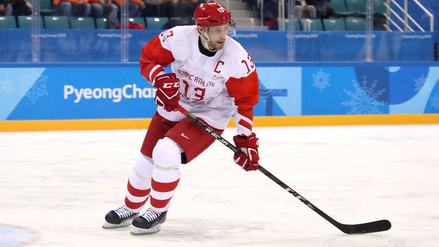 GANGNEUNG, SOUTH KOREA - FEBRUARY 14: Pavel Datsyuk #13 of Olympic Athlete from Russia skates in the first period against Slovakia during the Men's Ice Hockey Preliminary Round Group B game on day five of the PyeongChang 2018 Winter Olympics at Gangneung Hockey Centre on February 14, 2018 in Gangneung, South Korea.