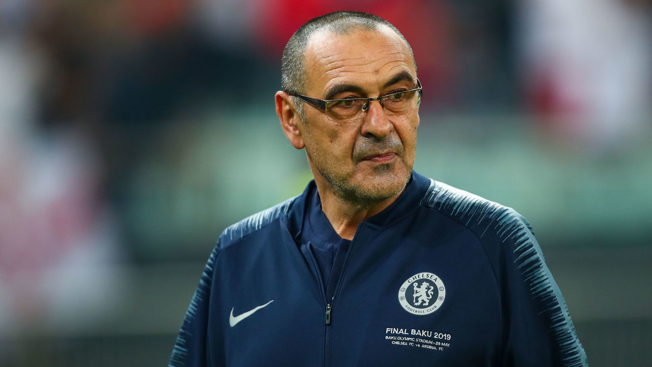 BAKU, AZERBAIJAN - MAY 28: Maurizio Sarri the head coach / manager of Chelsea during the UEFA Europa League Final between Chelsea and Arsenal at Baku Olimpiya Stadionu on May 29, 2019 in Baku, Azerbaijan.