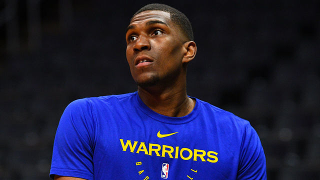 LOS ANGELES, CA - JANUARY 18: Golden State Warriors Center Kevon Looney (5) looks on before a NBA game between the Golden State Warriors and the Los Angeles Clippers on January 18, 2019 at STAPLES Center in Los Angeles, CA.