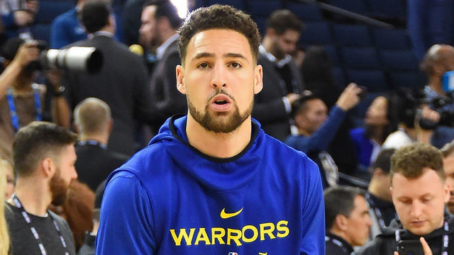 OAKLAND, CA - JUNE 04: Klay Thompson #11 of the Golden State Warriors looks to shoot the ball during NBA Finals practice and media availability on June 4, 2019 at Oracle Arena in Oakland, California. NOTE TO USER: User expressly acknowledges and agrees that, by downloading and/or using this photograph, user is consenting to the terms and conditions of the Getty Images License Agreement. Mandatory Copyright Notice: Copyright 2019 NBAE
