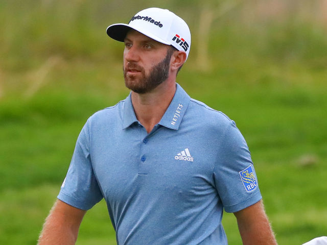 FARMINGDALE, NY - MAY 19: Dustin Johnson of the United States on the 18th hole during the final round of the 2019 PGA Championship at the Bethpage Black course with a score of 8 under par on May 19, 2019 in Farmingdale, New York.
