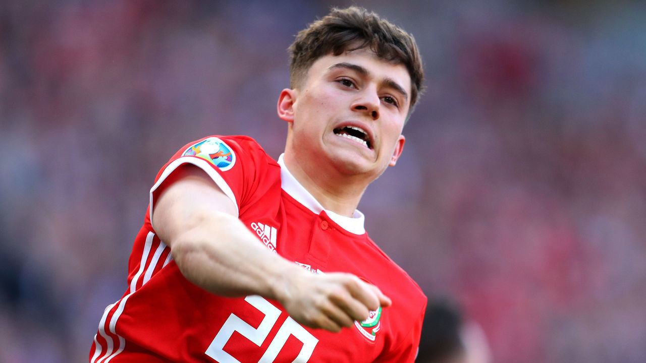 CARDIFF, WALES - MARCH 24: Daniel James of Wales celebrates after he scores his sides first goal during the 2020 UEFA European Championships group E qualifying match between Wales and Slovakia at Cardiff City Stadium on March 24, 2019 in Cardiff, United Kingdom.