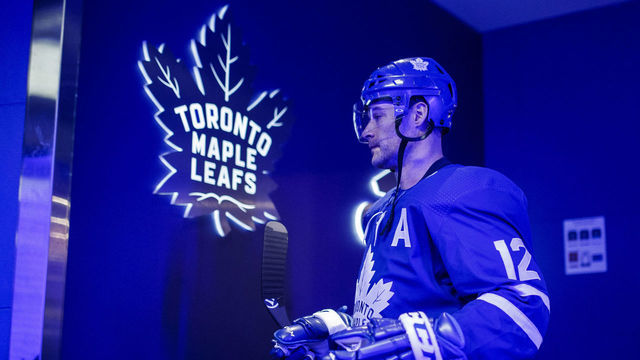 TORONTO, ON - APRIL 15: Patrick Marleau #12 of the Toronto Maple Leafs heads to the ice before facing the Boston Bruins in Game Three of the Eastern Conference First Round during the 2019 NHL Stanley Cup Playoffs at the Scotiabank Arena on April 15, 2019 in Toronto, Ontario, Canada.