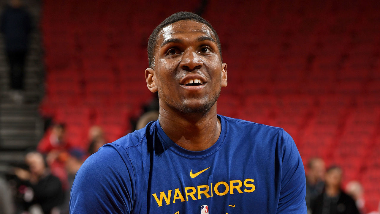 TORONTO, CANADA - JUNE 2: Kevon Looney #5 of the Golden State Warriors warms up before Game Two of the NBA Finals on June 2, 2019 at Scotiabank Arena in Toronto, Ontario, Canada. NOTE TO USER: User expressly acknowledges and agrees that, by downloading and/or using this photograph, user is consenting to the terms and conditions of the Getty Images License Agreement. Mandatory Copyright Notice: Copyright 2019 NBAE