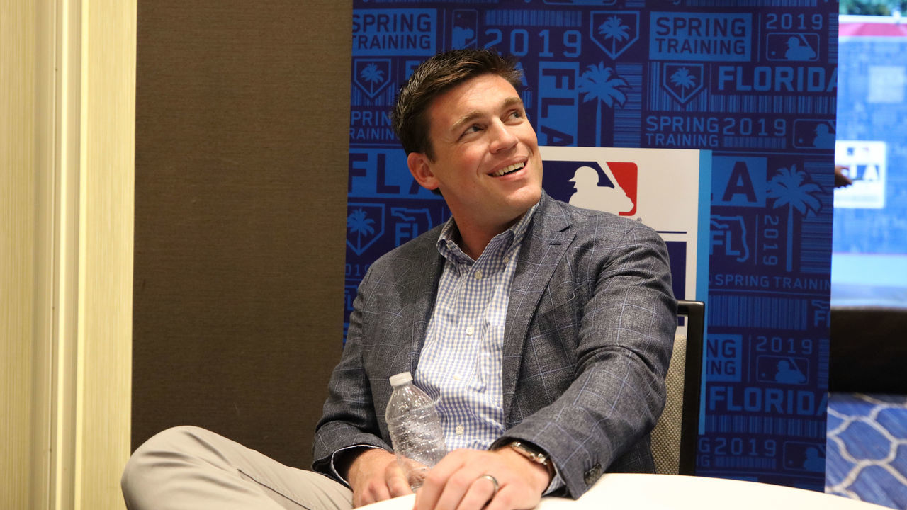 WEST PALM BEACH, FL - FEBRUARY 17: Tampa Bay Rays General Manager Erik Neander speaks to the media during the Grapefruit League media availability on Sunday, February 17, 2019 at the Hilton West Palm Beach in West Palm Beach, Florida.