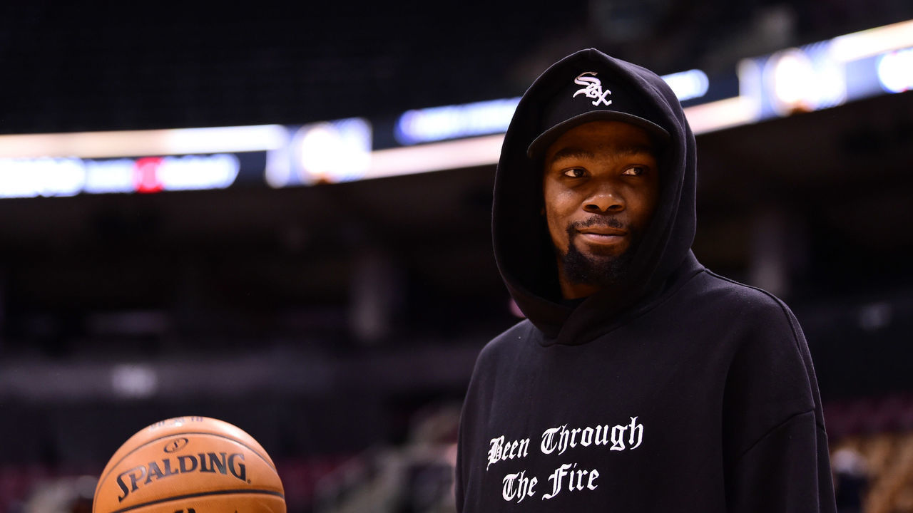 TORONTO, ON - JUNE 1: Kevin Durant of the Golden State Warriors during practice and media availability as part of the 2019 NBA Finals on June 01, 2019 at Scotiabank Arena in Toronto, Ontario, Canada. Mandatory Copyright Notice: Copyright 2019 NBAE