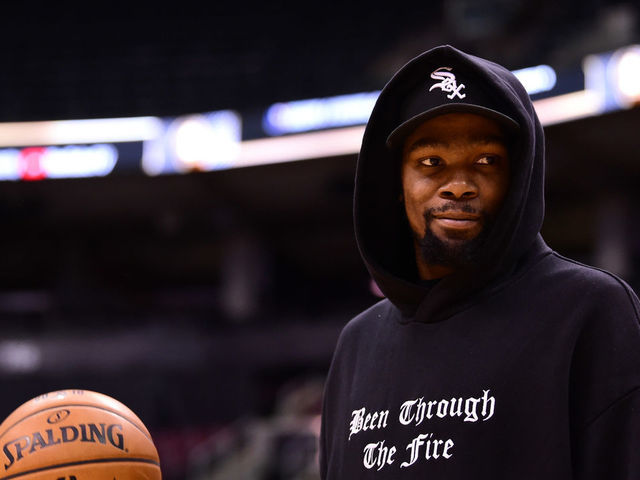TORONTO, ON - JUNE 1: Kevin Durant of the Golden State Warriors during practice and media availability as part of the 2019 NBA Finals on June 01, 2019 at Scotiabank Arena in Toronto, Ontario, Canada. Mandatory Copyright Notice: Copyright 2019 NBAE
