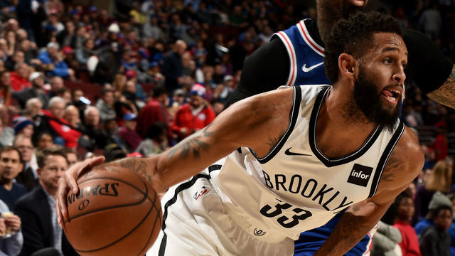 PHILADELPHIA, PA - DECEMBER 12: Allen Crabbe #33 of the Brooklyn Nets drives to the basket during the game against the Philadelphia 76ers on December 12, 2018 at the Wells Fargo Center in Philadelphia, Pennsylvania NOTE TO USER: User expressly acknowledges and agrees that, by downloading and/or using this Photograph, user is consenting to the terms and conditions of the Getty Images License Agreement. Mandatory Copyright Notice: Copyright 2018 NBAE